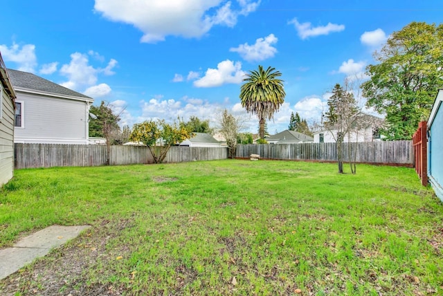 view of yard with a fenced backyard
