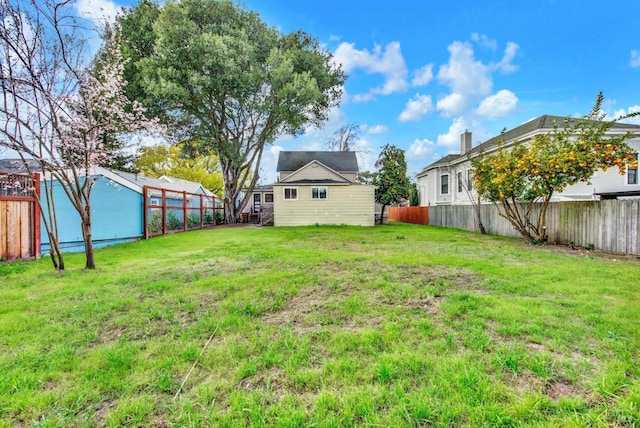 view of yard with a fenced backyard
