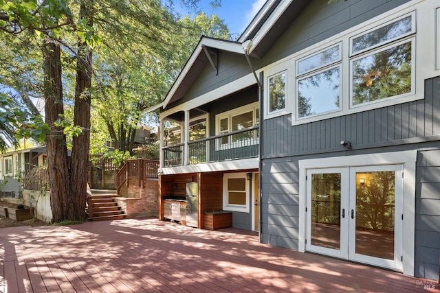 162 Wolfe Grade, Kentfield, CA 94904 - rear view of property with french doors, a deck, and stairway