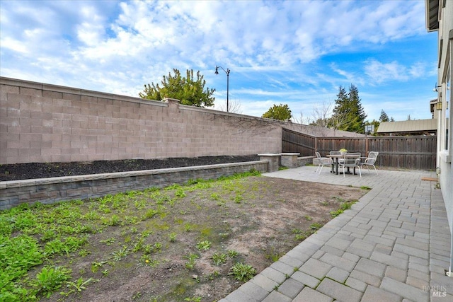 view of yard featuring a patio and a fenced backyard