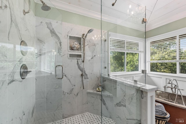 full bath featuring a marble finish shower