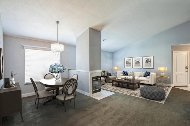 6705 Palmtree Ct, Fair Oaks, CA 95628 - dining room featuring carpet floors, baseboards, a chandelier, and vaulted ceiling