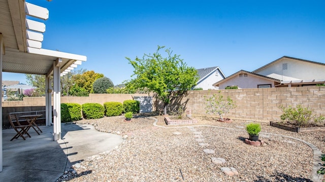 view of yard with a fenced backyard and a patio area