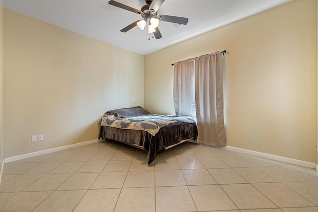 19810 S Spruce Rd, Los Banos, CA 93635 - bedroom featuring baseboards, light tile patterned flooring, and ceiling fan