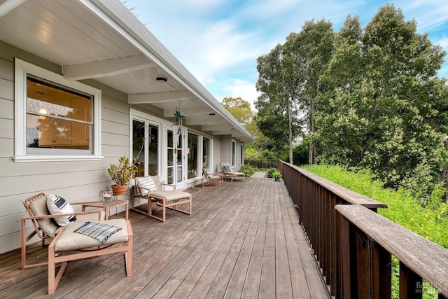 wooden terrace with french doors