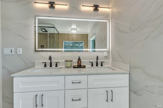 421 Rose Ave, Mill Valley, CA 94941 - bathroom featuring double vanity and tile walls
