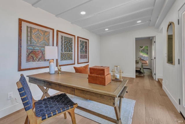 421 Rose Ave, Mill Valley, CA 94941 - office space with beamed ceiling, light wood-style floors, baseboards, and recessed lighting