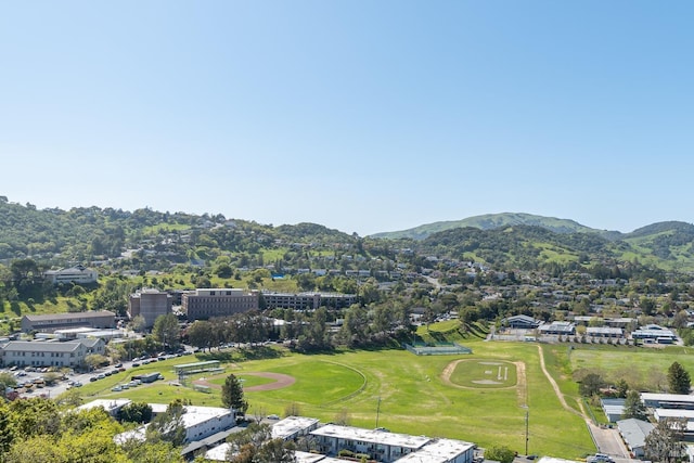 drone / aerial view featuring a mountain view