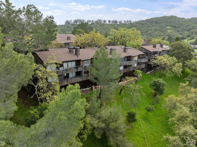 bird's eye view featuring a forest view
