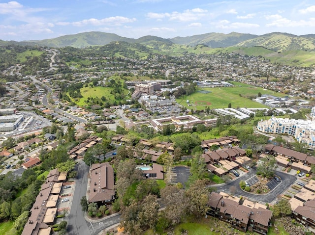 bird's eye view with a mountain view