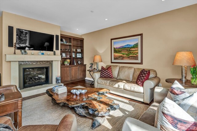 218 Saffron Ct, Napa, CA 94559 - living area with a premium fireplace, wood finished floors, recessed lighting, and baseboards