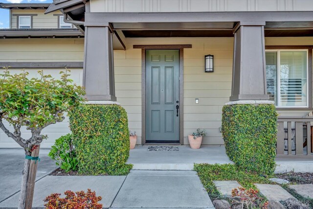 218 Saffron Ct, Napa, CA 94559 - property entrance with board and batten siding and covered porch