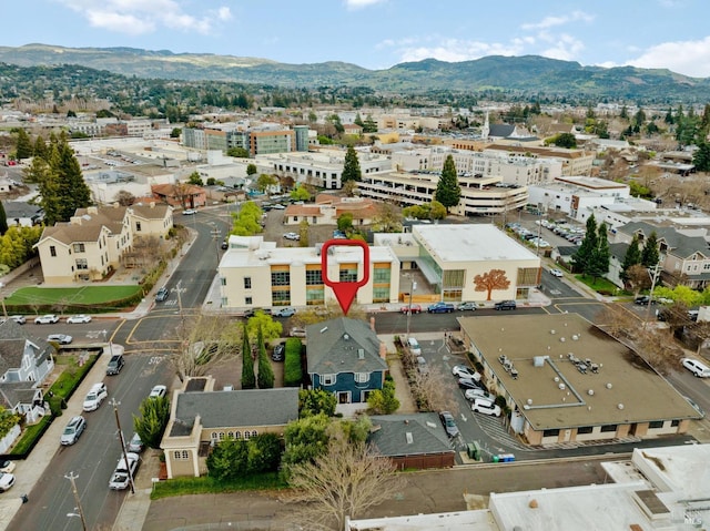 drone / aerial view with a mountain view