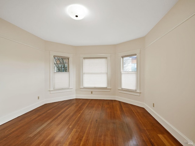 empty room with baseboards, a wealth of natural light, and hardwood / wood-style flooring