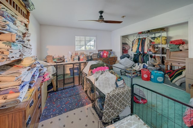 interior space featuring ceiling fan