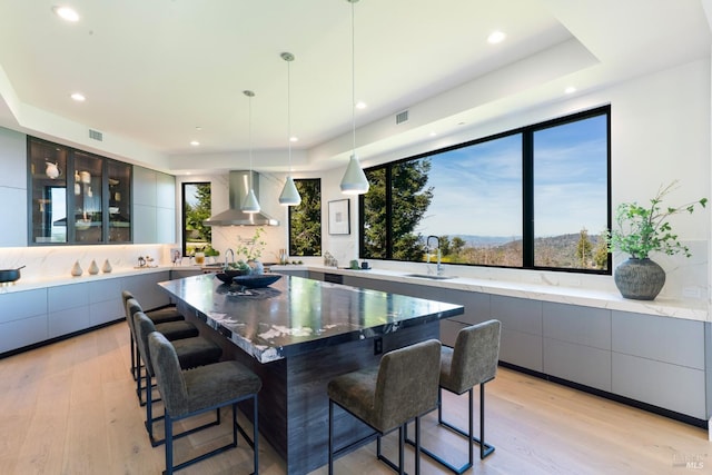 dining space featuring visible vents, recessed lighting, and light wood-type flooring