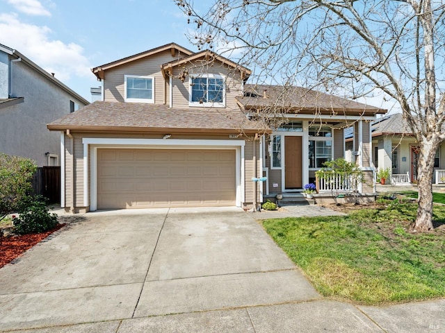 2085 Banjo Dr, Santa Rosa, CA 95407 - view of front facade with covered porch, driveway, a garage, and fence