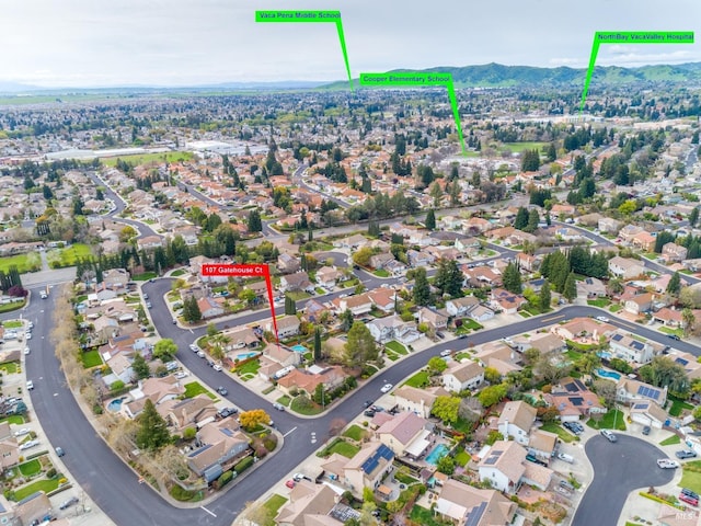 bird's eye view with a mountain view and a residential view