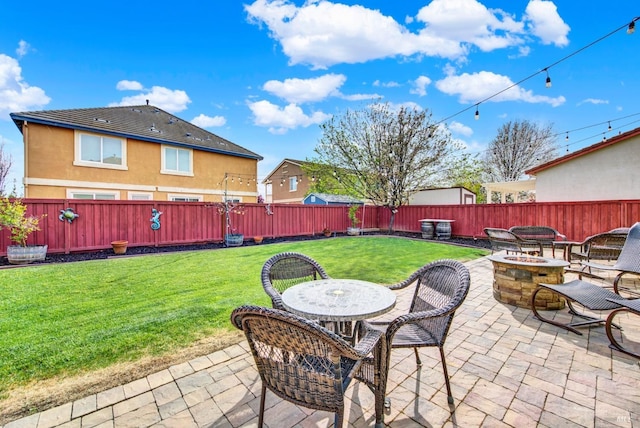 view of patio featuring a fire pit and a fenced backyard