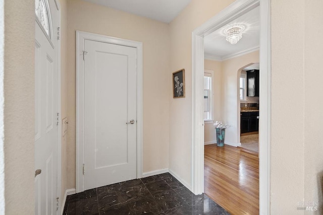 30 Buena Vista Ave, Vallejo, CA 94590 - hallway with arched walkways, baseboards, and ornamental molding