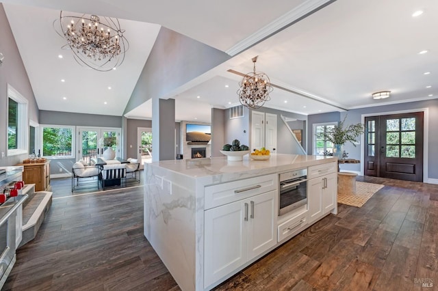 4071 Bones Rd, Sebastopol, CA 95472 - kitchen featuring stainless steel stove, a chandelier, exhaust hood, open floor plan, and recessed lighting