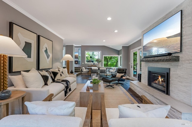4071 Bones Rd, Sebastopol, CA 95472 - dining room featuring dark wood-style floors, plenty of natural light, a chandelier, high vaulted ceiling, and recessed lighting