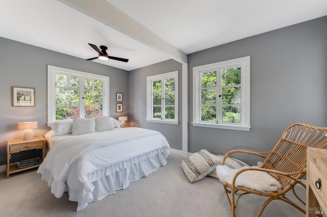 4071 Bones Rd, Sebastopol, CA 95472 - living room with light colored carpet, a ceiling fan, and baseboards