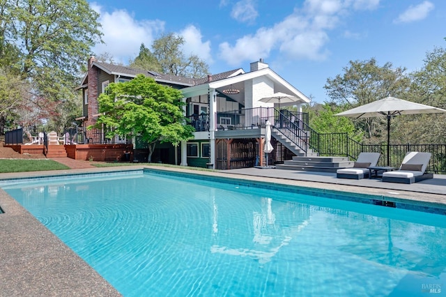 4071 Bones Rd, Sebastopol, CA 95472 - view of swimming pool with stairway, fence, and an in-ground hot tub