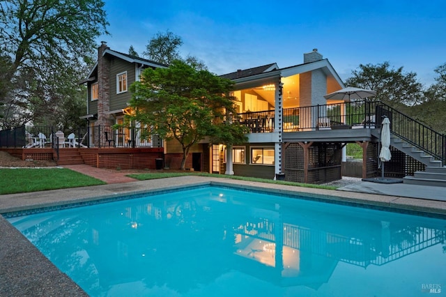 4071 Bones Rd, Sebastopol, CA 95472 - back of house featuring stairs, a deck, a patio, and a chimney