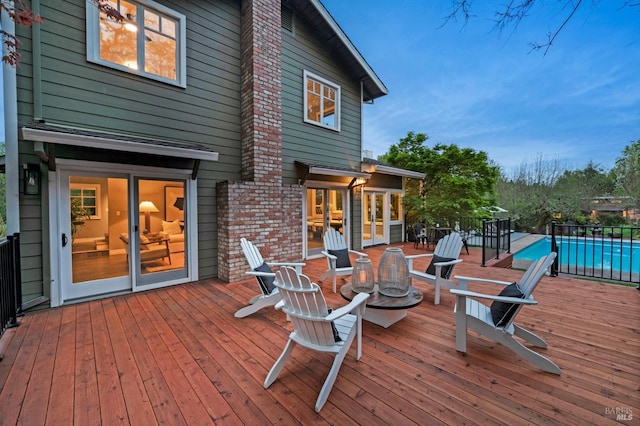 4071 Bones Rd, Sebastopol, CA 95472 - view of swimming pool with stairs, an in-ground hot tub, a wooden deck, and a patio area