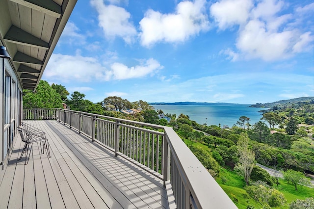wooden deck with a water view