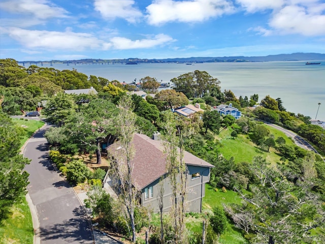 drone / aerial view featuring a water view