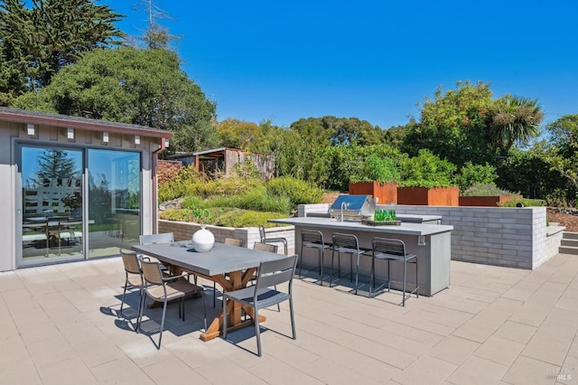 view of patio featuring outdoor dining space and outdoor dry bar