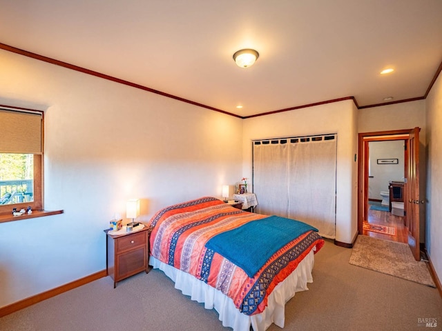 26300 Albion Ridge Rd, Albion, CA 95410 - bedroom featuring baseboards, crown molding, carpet floors, and recessed lighting