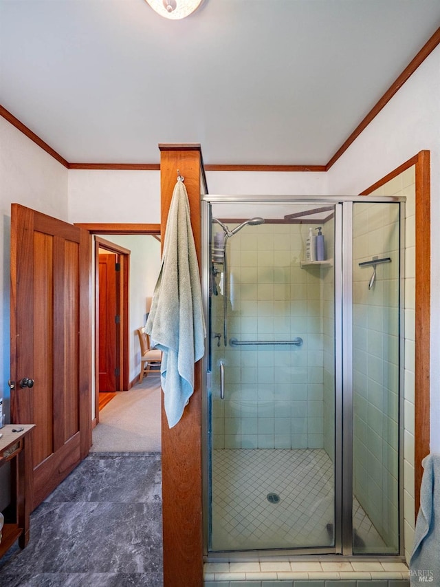 26300 Albion Ridge Rd, Albion, CA 95410 - full bathroom featuring a stall shower and crown molding