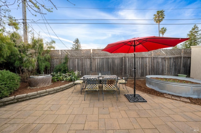 view of patio / terrace featuring outdoor dining area and a fenced backyard