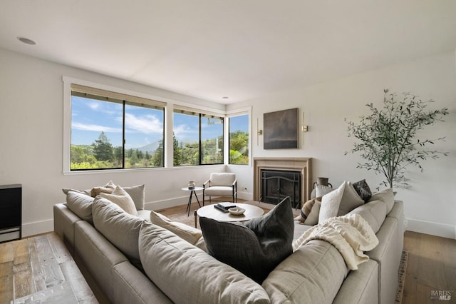 155 Hidden Valley Ln, San Anselmo, CA 94960 - living room with baseboards, a fireplace, and light wood-style flooring