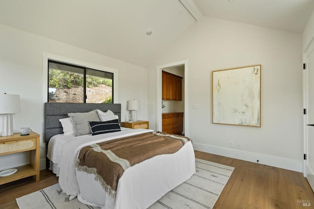 155 Hidden Valley Ln, San Anselmo, CA 94960 - bedroom with baseboards, wood finished floors, and vaulted ceiling with beams