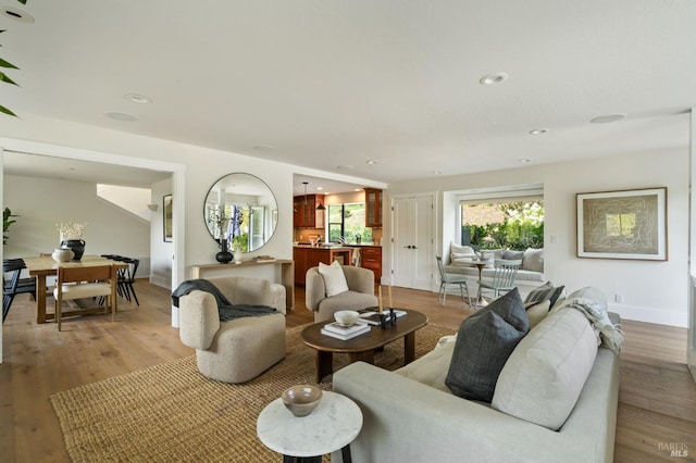 155 Hidden Valley Ln, San Anselmo, CA 94960 - living room featuring baseboards, wood finished floors, and recessed lighting