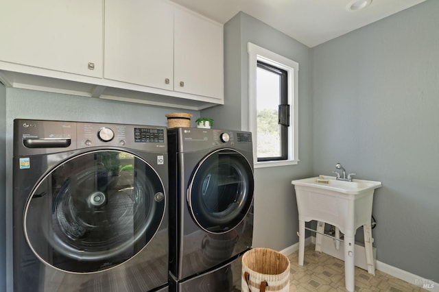 155 Hidden Valley Ln, San Anselmo, CA 94960 - laundry room with baseboards, washing machine and dryer, and cabinet space