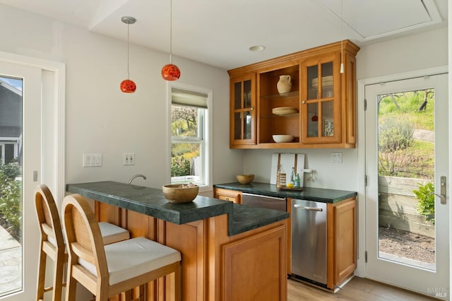 155 Hidden Valley Ln, San Anselmo, CA 94960 - bar featuring pendant lighting, light wood-style flooring, and dishwasher