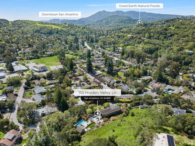 155 Hidden Valley Ln, San Anselmo, CA 94960 - drone / aerial view with a mountain view