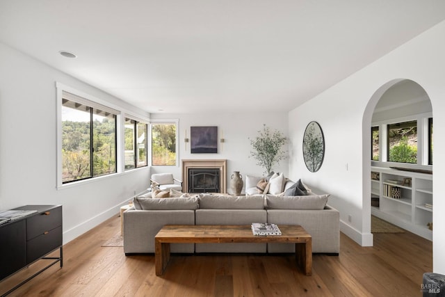 155 Hidden Valley Ln, San Anselmo, CA 94960 - living room featuring baseboards, a glass covered fireplace, and light wood finished floors