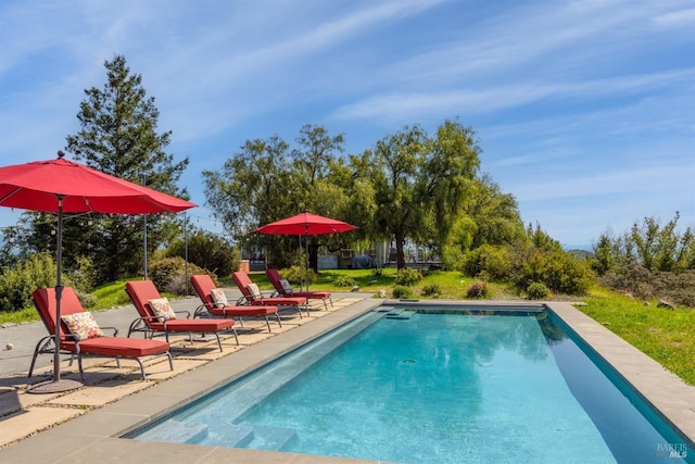 outdoor pool with a patio area
