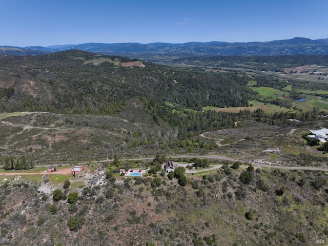 drone / aerial view featuring a mountain view