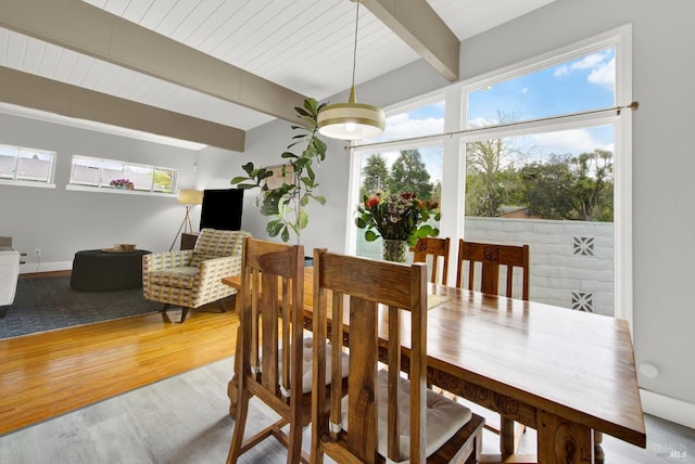 148 Kerns Ct, Napa, CA 94558 - dining space featuring beam ceiling, wood finished floors, and baseboards