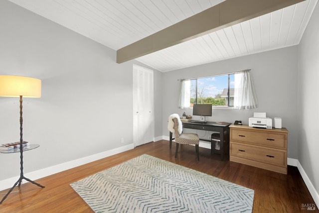 148 Kerns Ct, Napa, CA 94558 - office area featuring dark wood-style floors, baseboards, and wood ceiling