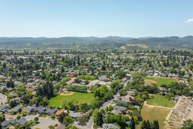 bird's eye view with a mountain view