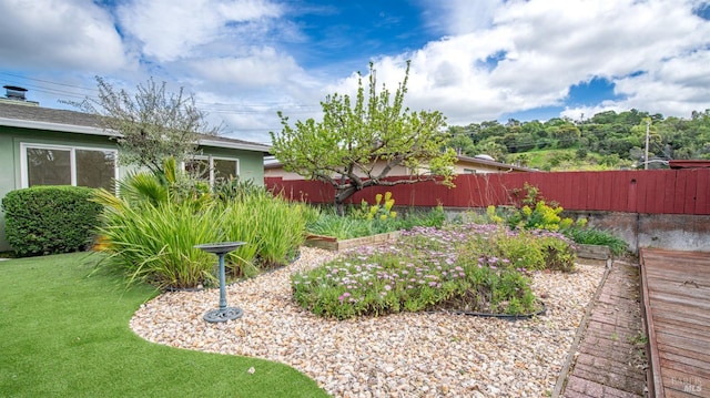 view of yard with fence and a vegetable garden