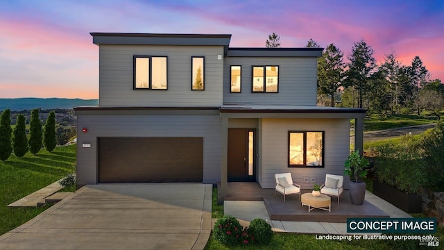 contemporary house featuring concrete driveway and an attached garage